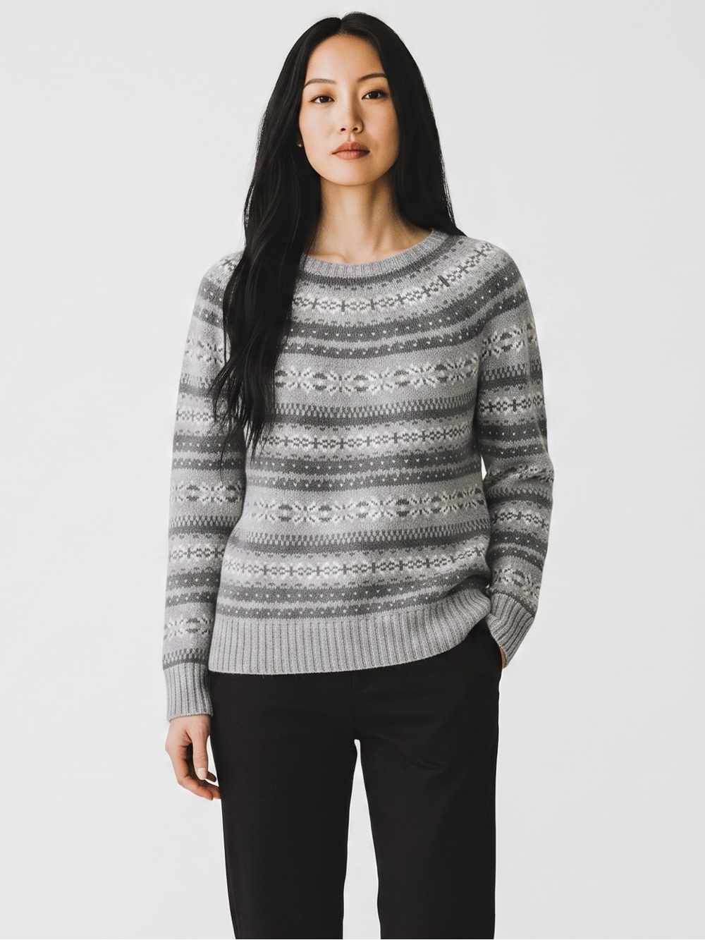 Abercrombie & Fitch Grey Fair Isle Knit Sweater. Cabincore. Retro. Cosby. S